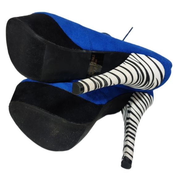 Sz 7.5 Faux suede blue & Zebra pattern high heels - Picture 6 of 8